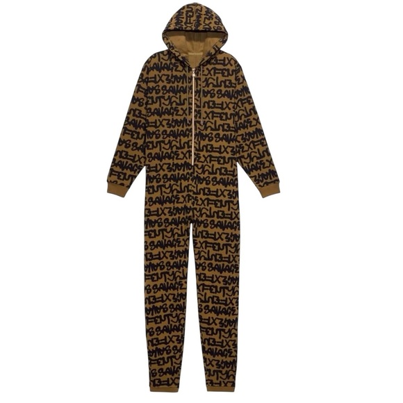 Savage X Fenty by Rihanna Logo Print Zip Front Hooded Onesie Jumpsuit Size Small - Picture 2 of 10